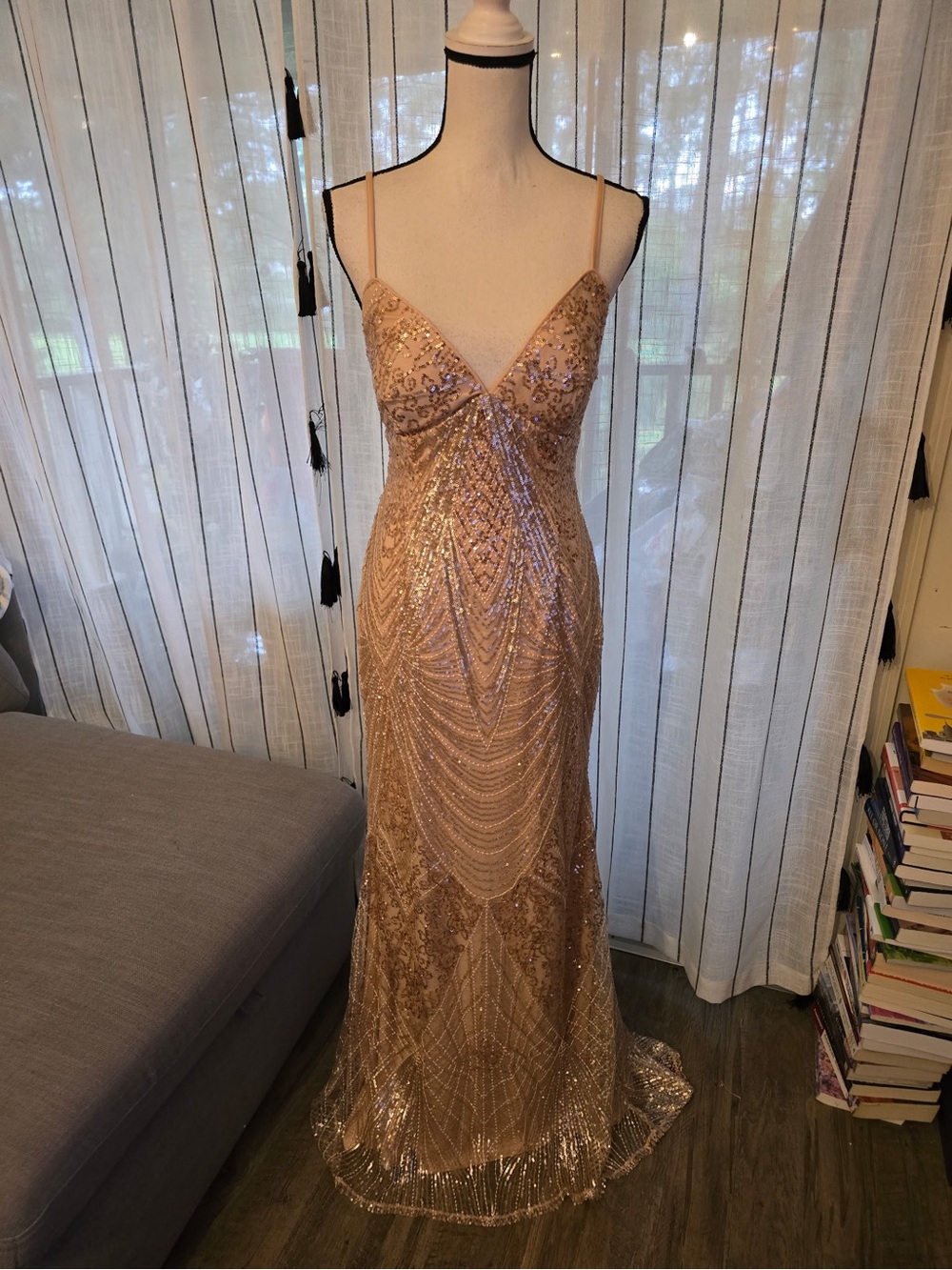 Jump Rose Gold Sequin Beaded Maxi Dress